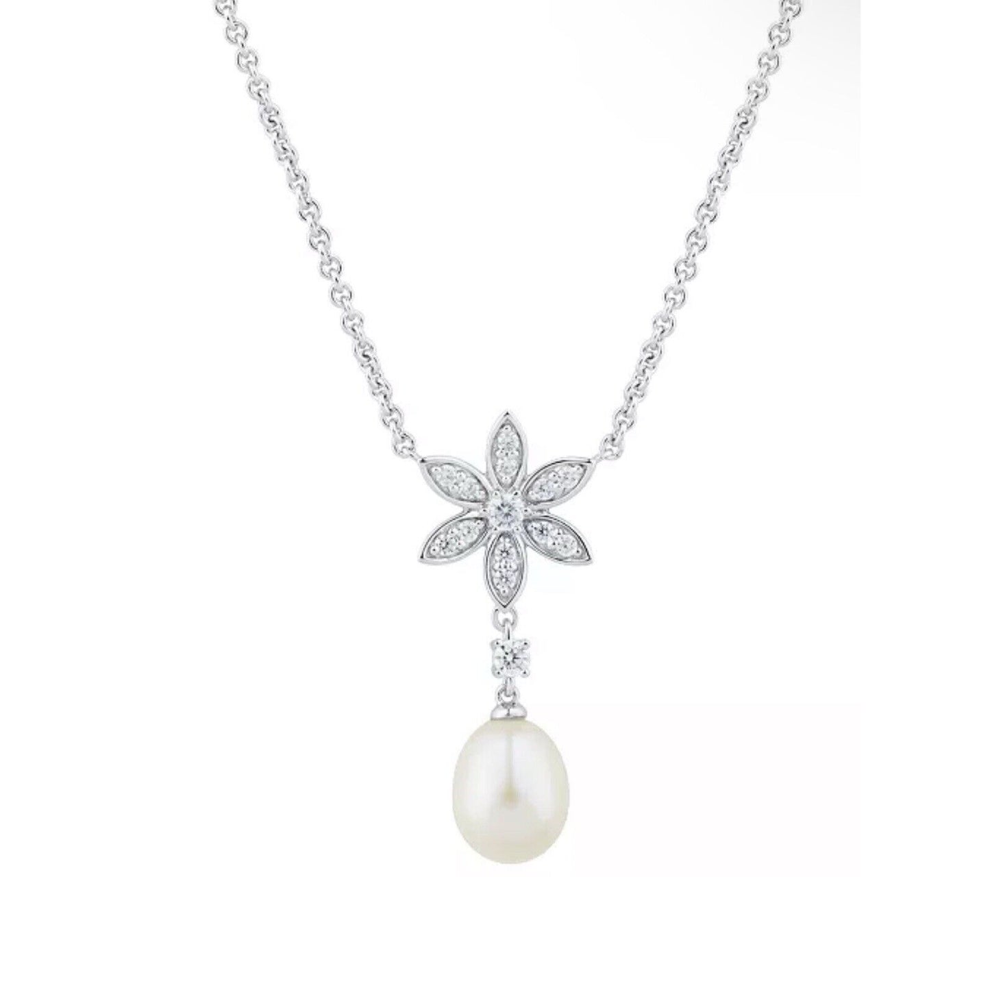 Pearl (8mm) Natural Topaz Flower Pendant Necklace Sterling Silver Luxury Trendy