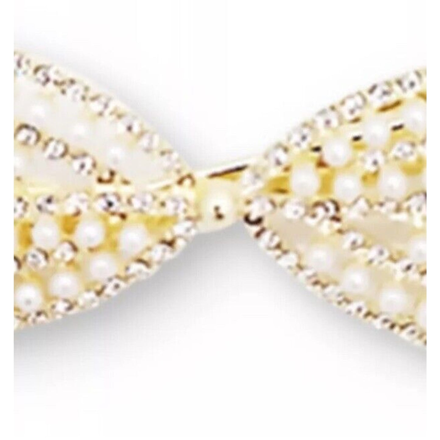 Gold Tone Crystal Faux Pearl Bow Barrette (2pc Set) Hair Clip Stylish Chic NWT