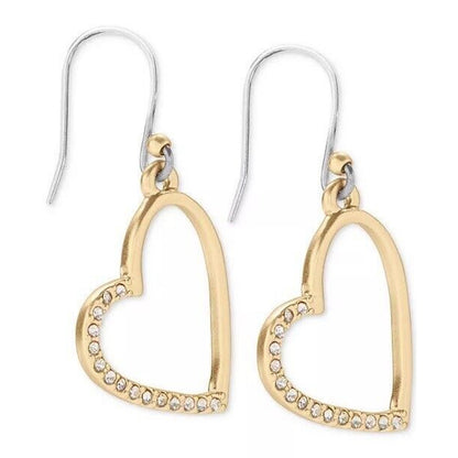 Lucky Brand Gold Tone Pave CZ Heart Earrings Style Chic Fashion Trendy NWT Vday