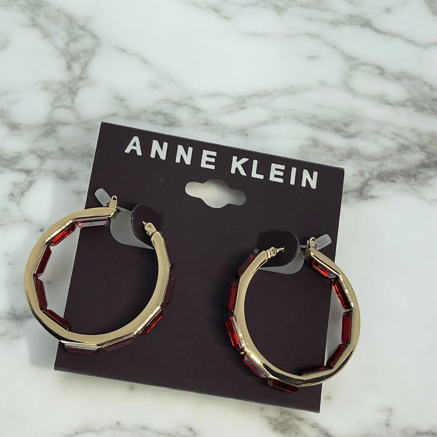 Anne Klein Gold Tone Crystal Hoop Earrings Elegant Fashion Style Chic Stunning