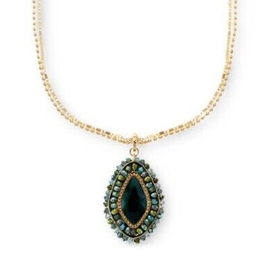 Gold Tone Necklace Beaded Crystal Chain 36" Statement Elegant Stunning Chic NWT