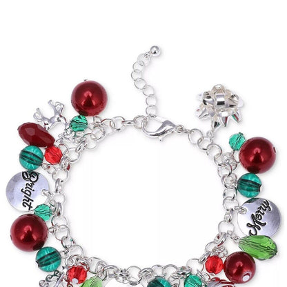 Silver Tone Crystal Xmas Bracelet Santa Ornament Christmas Tree Elegant Chic NWT