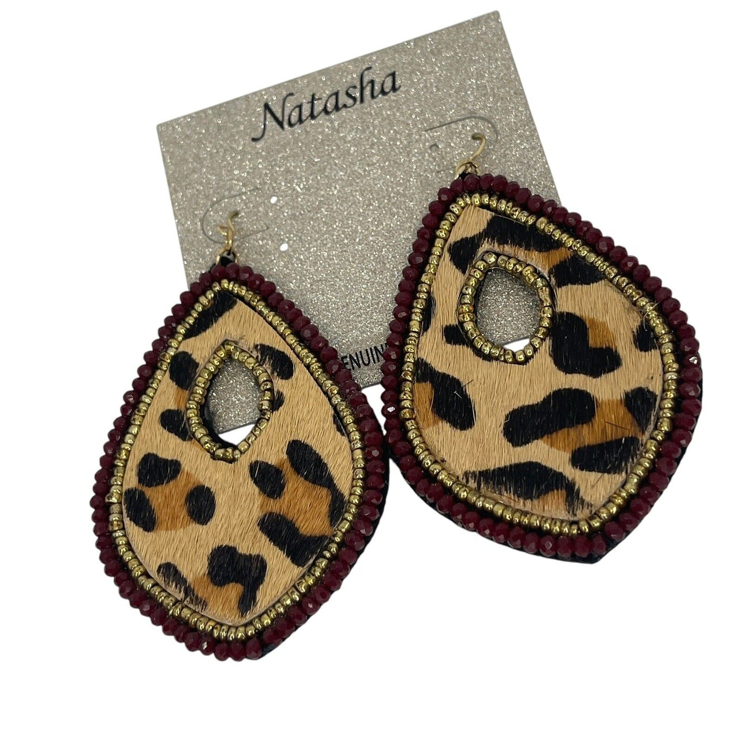 Natasha Gold Tone Animal Print Drop Earrings Chic Style Elegant Fashion Trendy