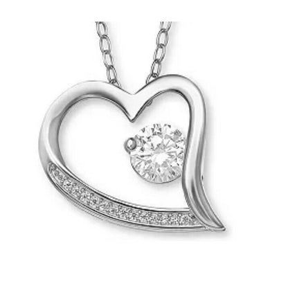 Sterling Silver Heart Charm Necklace Earrings (2pc Set) Solitaire Stud Chic Vday