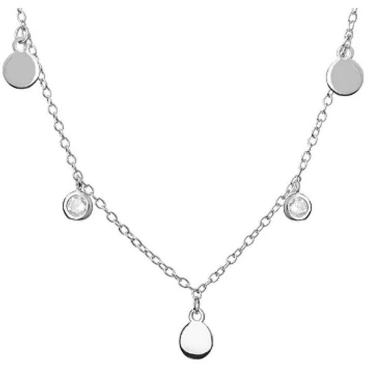 Sterling Silver CZ Disc Charm Necklace Chic Trendy Stunning Dainty Fashion NWT