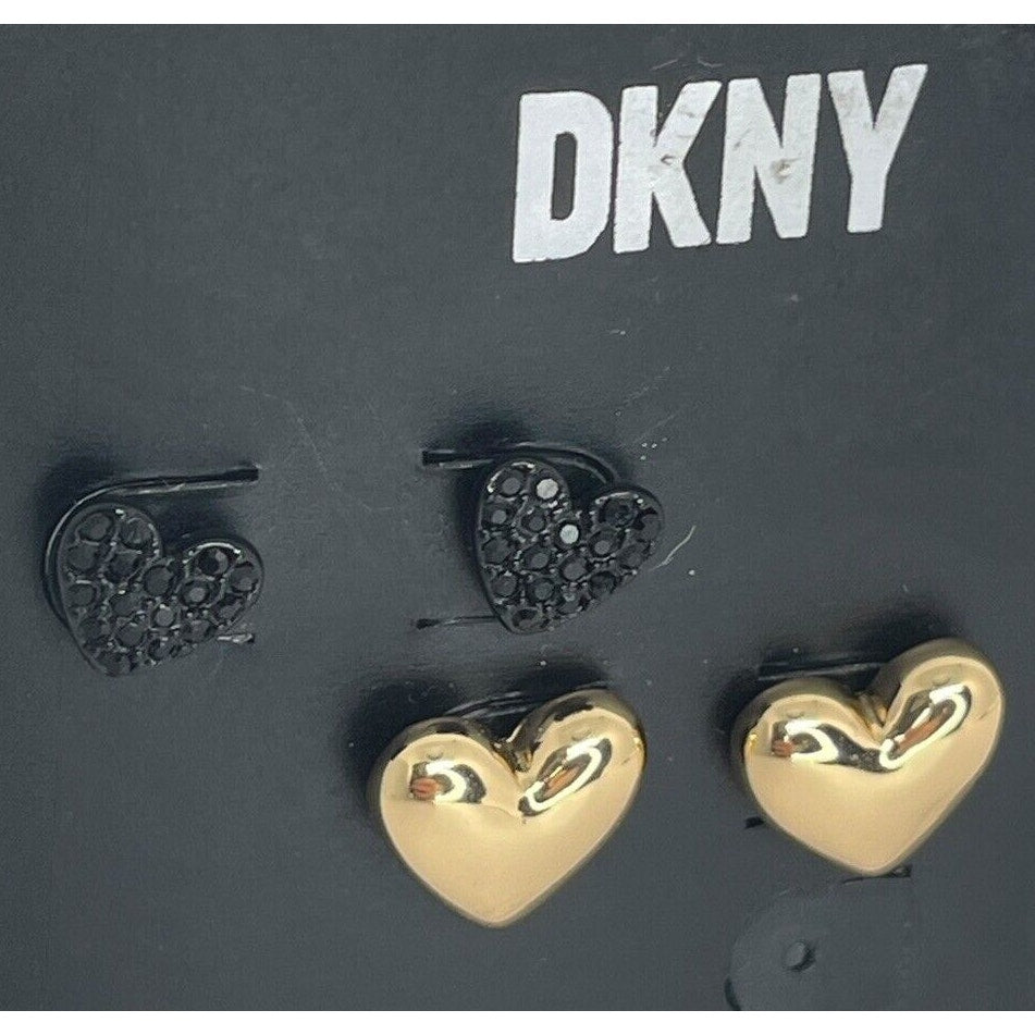 DKNY Gold Tone Heart Earrings (2pc Set) Chic Fashion Trendy Stylish Elegant Vday