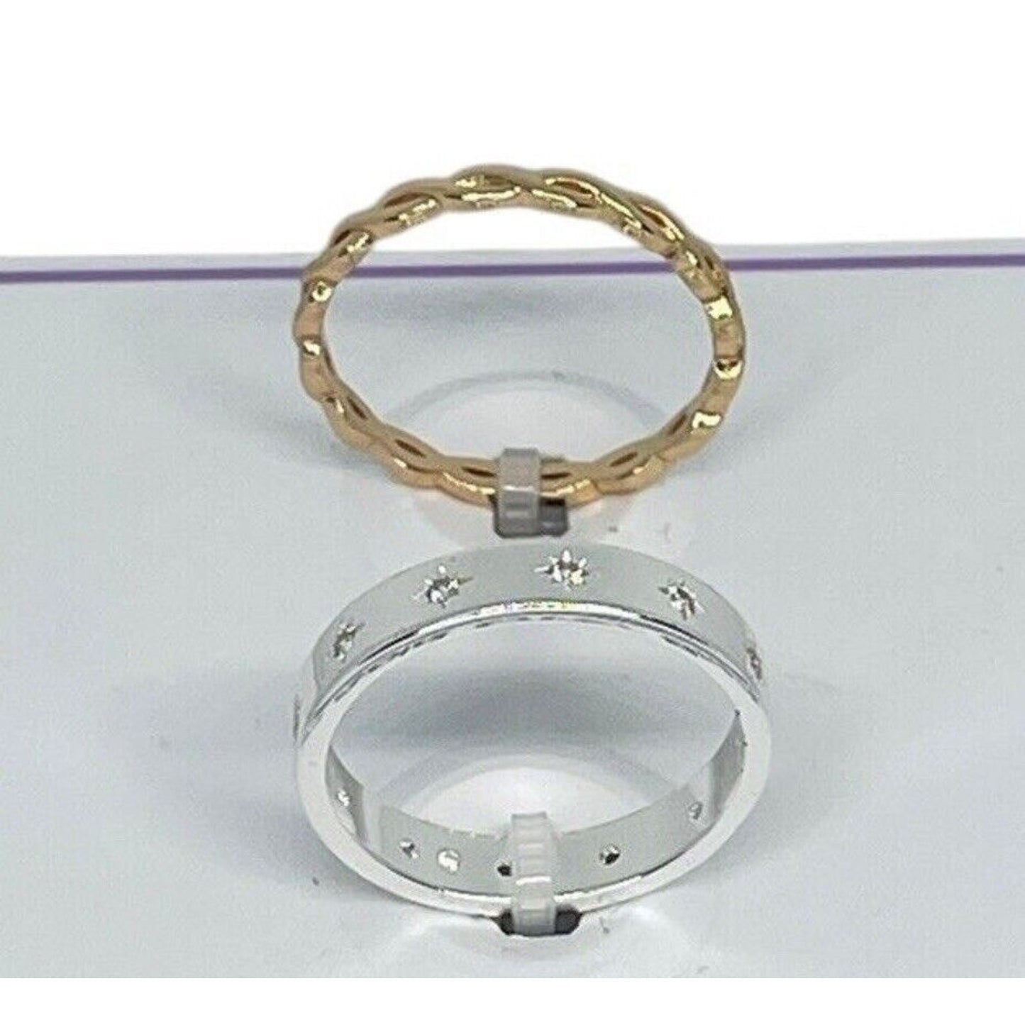 18K Gold Plated Chain CZ Band Ring (2pc Set) Sz 9 Trendy Style Fashion Chic Vday