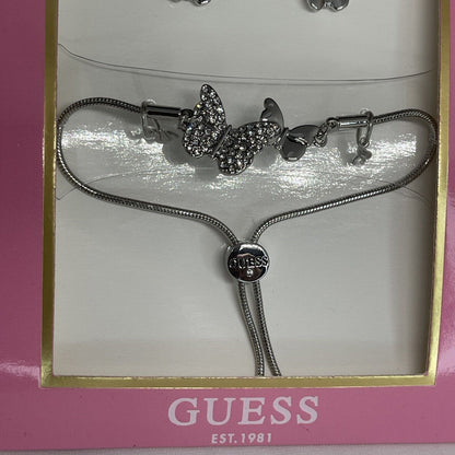 Guess Silver Tone Butterfly Bracelet Earrings (2pc Set) Fashion Chic Trendy Vday