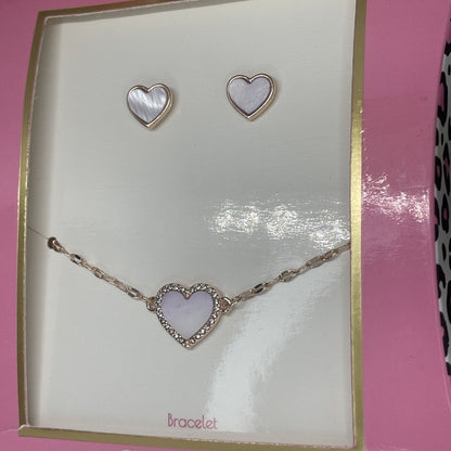 Guess Gold Tone Heart Bracelet Earrings (2pc Set) Trendy Fashion Style Chic Vday