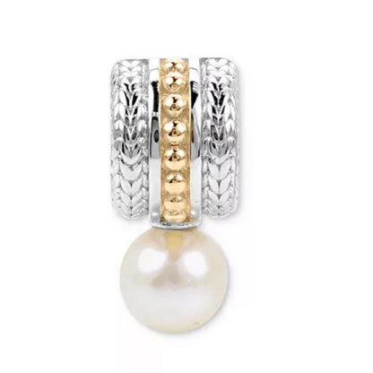 Pearl (7mm) Two Tone Huggie Hoop Earrings 14K Gold Vermeil Luxury Trendy Stylish