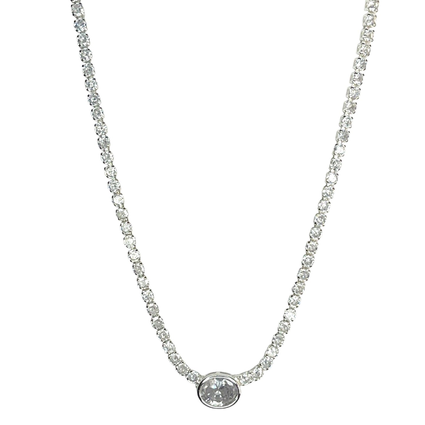 Anne Klein Silver Tone CZ Tennis Necklace Stunning Shiny Glitz Elegant Statement