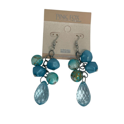 Silver Tone Faux Turquoise Beads Drop Earrings Stylish Fashion Trendy Stunning