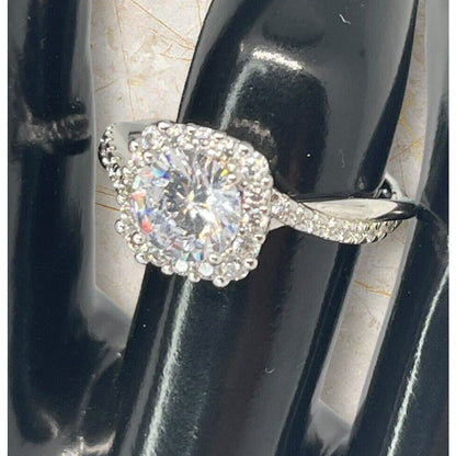 Sterling Silver Princess Halo CZ Ring (Sz 7) Promise Stunning Elegant Shiny NWT