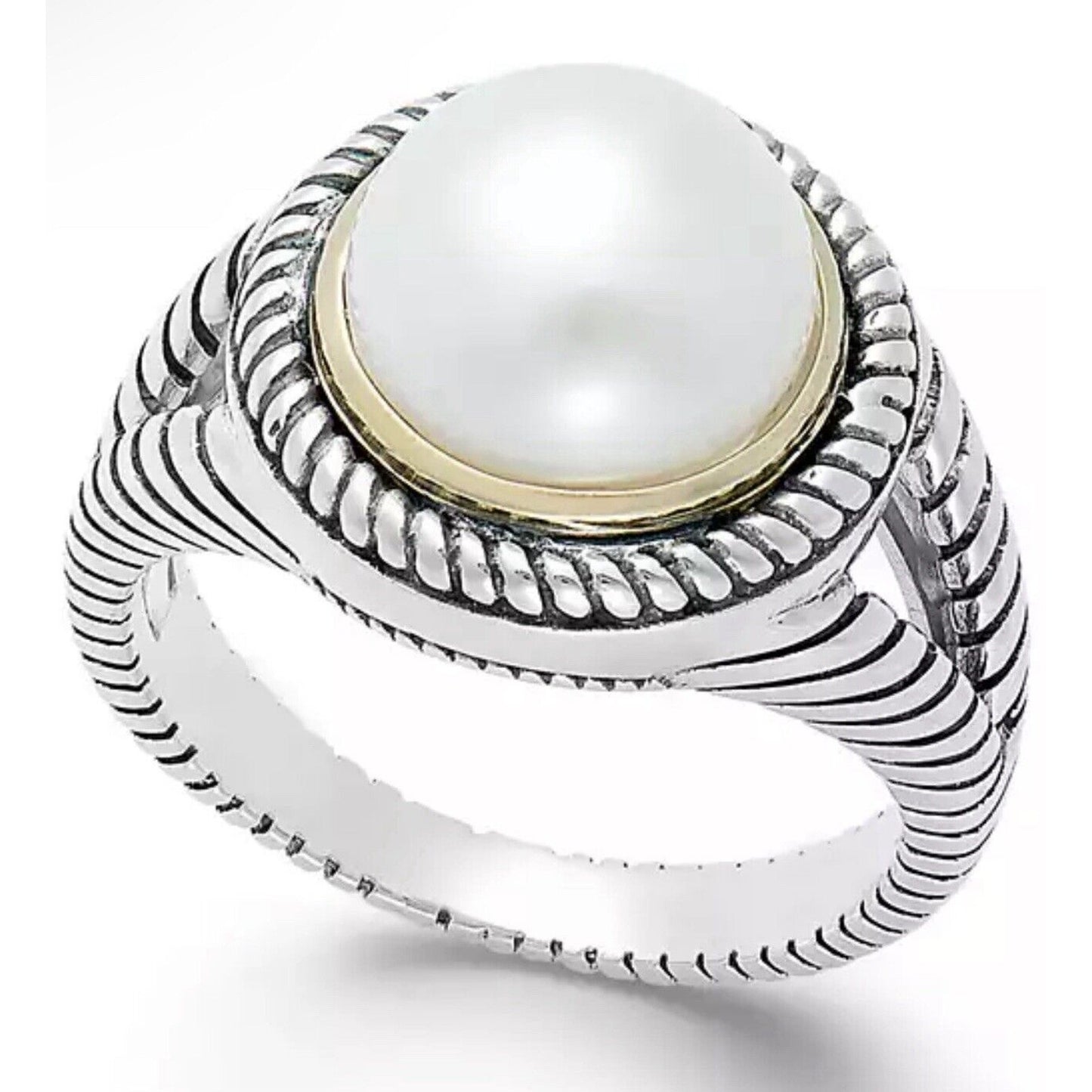 Peter Thomas Roth Sterling Silver Pearl (10mm) Ring 14K Gold (Sz 7) Luxury Chic