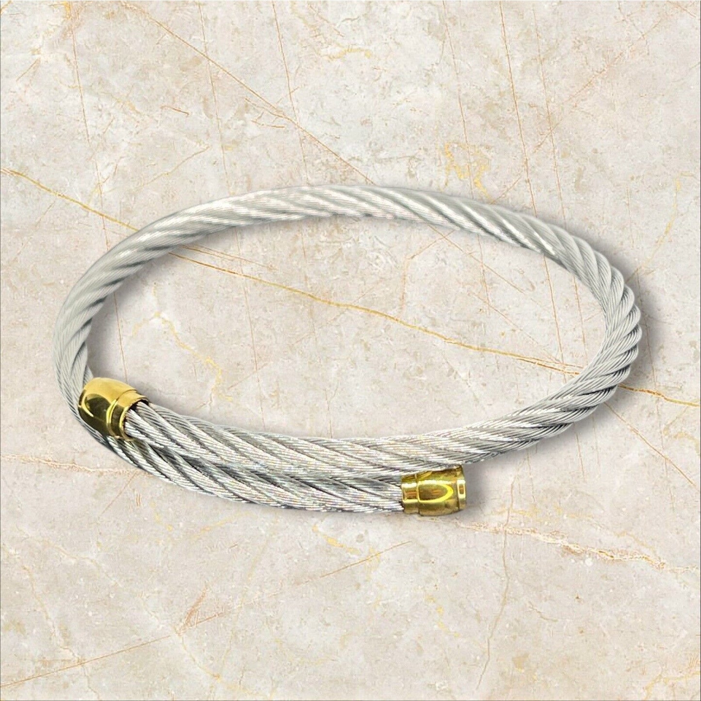 Charriol Two Tone Cable Bypass Bracelet Stainless Steel Luxury Designer Elegant