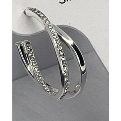 Silver Plated Crystal C Hoop Twist Earrings Chic Fashion Trendy Shiny Stunning