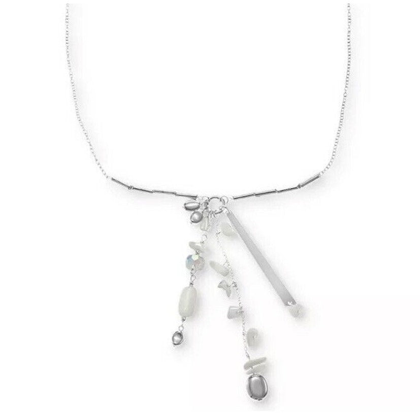 Silver Tone Crystal Faux Pearl Shell Necklace Drop Style Fashion Elegant Trendy