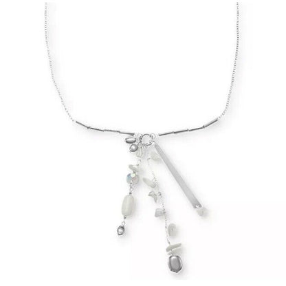 Silver Tone Crystal Faux Pearl Shell Necklace Drop Style Fashion Elegant Trendy