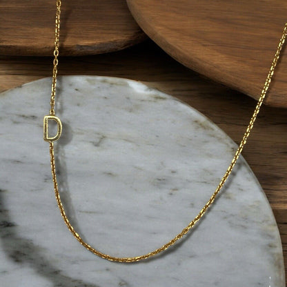 14K Gold Vermeil ‘D’ Sideways Initial Necklace Fashion Style Chic Dainty Trendy