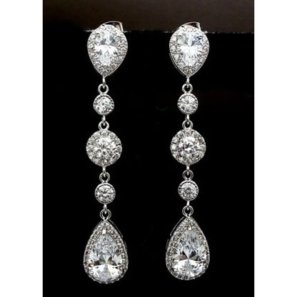 Silver Plated Crystal Teardrop Dangle Earrings Stunning Chic Elegant Fashion NWT