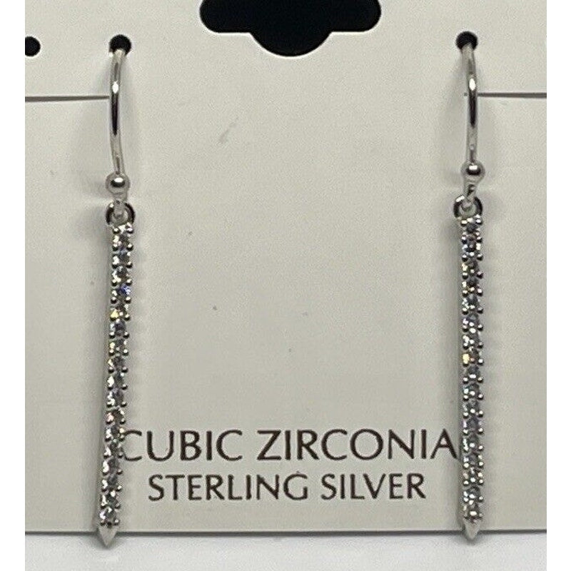 Sterling Silver Textured CZ Drop Earrings Chic Stylish Fashion Elegant Cocktail