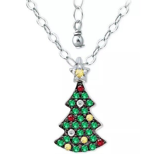 Lab Ruby Quartz Sterling Silver Xmas Tree Necklace Holidays Christmas Winter NWT