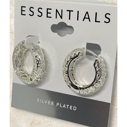 Essentials Silver Plated Filigree Hoop Earrings Open Work Stunning Style Trendy