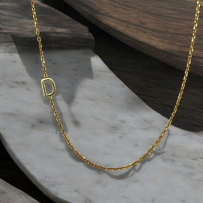 14K Gold Vermeil ‘D’ Sideways Initial Necklace Fashion Style Chic Dainty Trendy