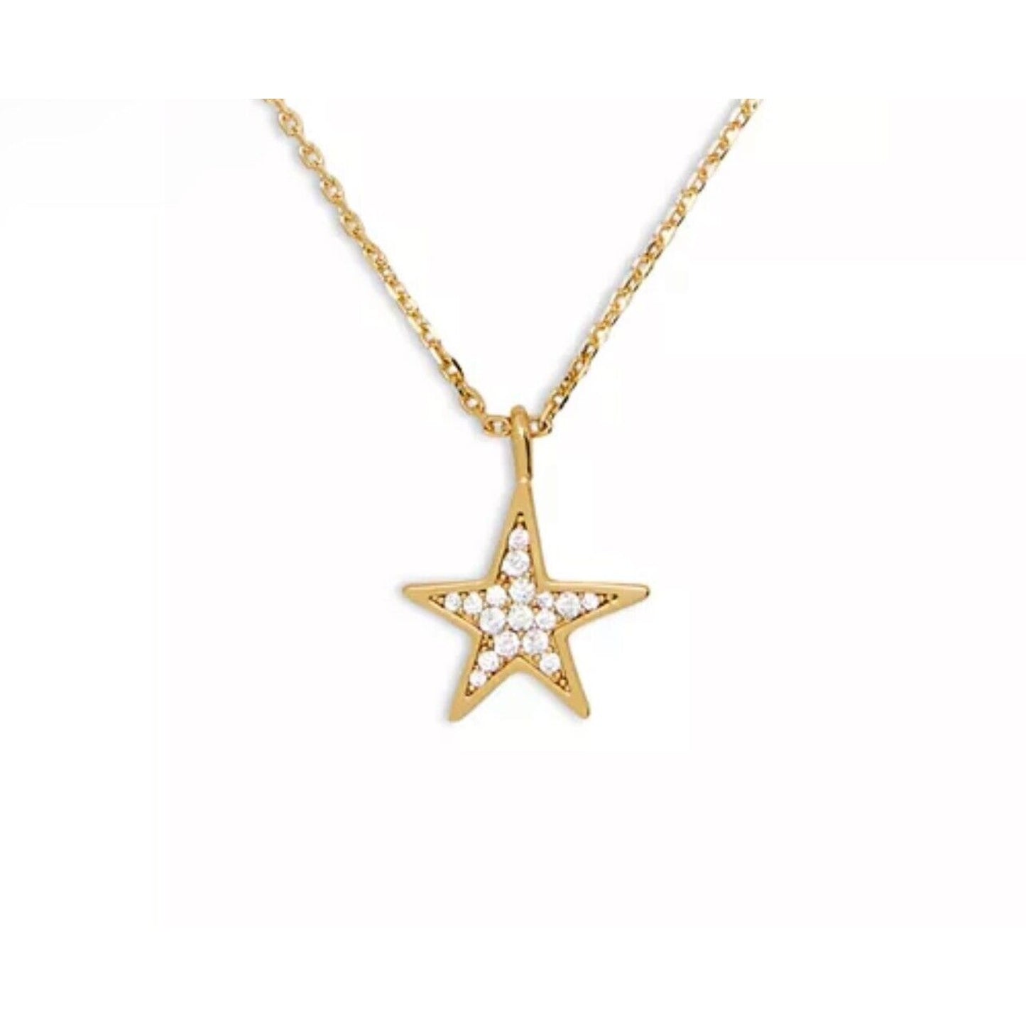 Kate Spade Gold Tone Crystal Star Pendant Necklace CZ Chic Fashion Trendy Style