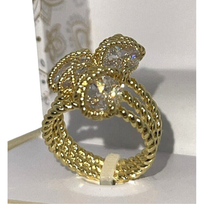 Gold Plated CZ Beaded Bow Ring Present Statement Fashion Trendy Stunning Elegant