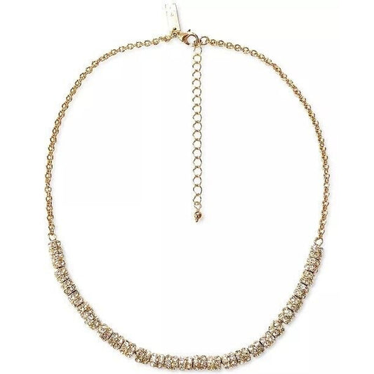 Gold Tone Rondelle Bead Crystal Collar Necklace Stylish Elegant Fashion Stunning