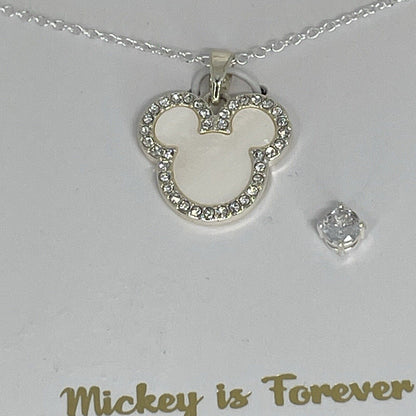 Disney Silver Plated Faux Pearl Necklace Earrings (2pc Set) Mickey Ears NWT Vday