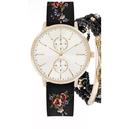 Jessica Carlyle Gold Tone Floral Watch Bracelet (4pc Set) Trendy Fashion Vday