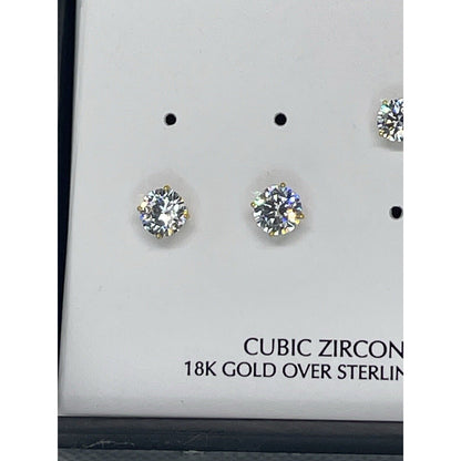 18K Gold Vermeil CZ Stud Earrings 2pc Set Glitzy Fashion Style Trendy Bling NWT