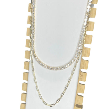 18K Gold Plated CZ Diamond Accent Tennis Necklace Layered Trendy Glitzy Stunning