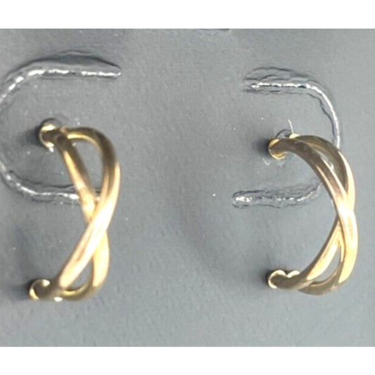 Solid 10K Gold J Hoop Earrings Luxury Style Fashion Criss Cross Chic NWT