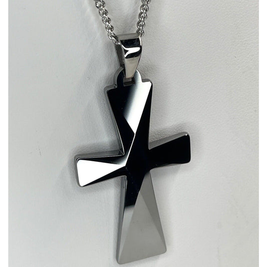 Tungsten Cross Pendant Necklace Men's 24” Faith Minimal Everyday Wear Sleek NWT