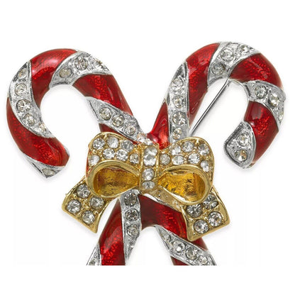 Gold Tone Candy Cane Xmas Brooch Pin Crystal Christmas Fashion Holidays Chic NWT