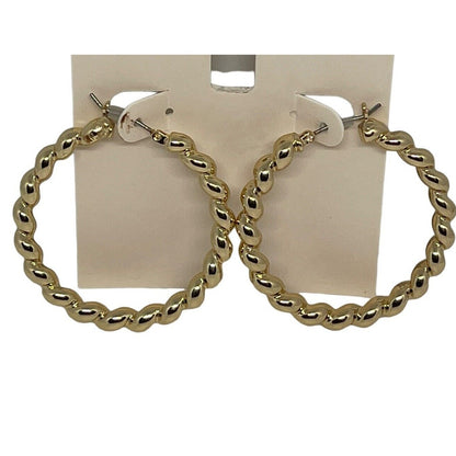 Gold Tone Twisted Hoop Earrings Stunning Trendy Chic Shiny Stylish Fashion NWT