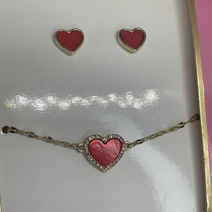 Guess Gold Tone Heart Bracelet Earrings (2pc Set) Fashion Style Chic Trendy Vday