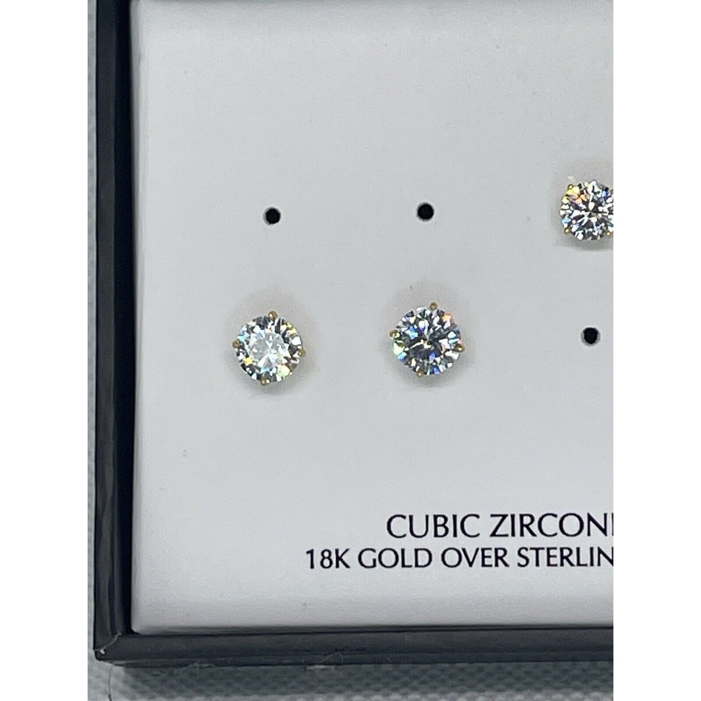 18K Gold Vermeil CZ Stud Earrings 2pc Set Glitzy Fashion Style Trendy Bling NWT