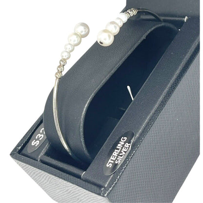 Pearl Sterling Silver Bangle Bracelet (4-6mm) Bypass Luxury Chic Trendy Elegant