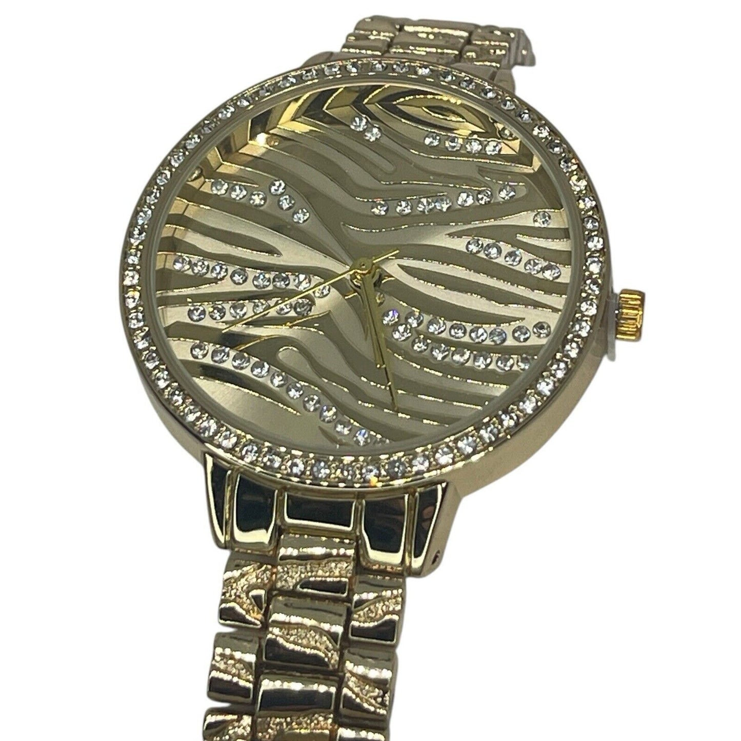 Gold Tone Crystal Bracelet Watch Women's Trendy Fashion Textured Style Chic Vday