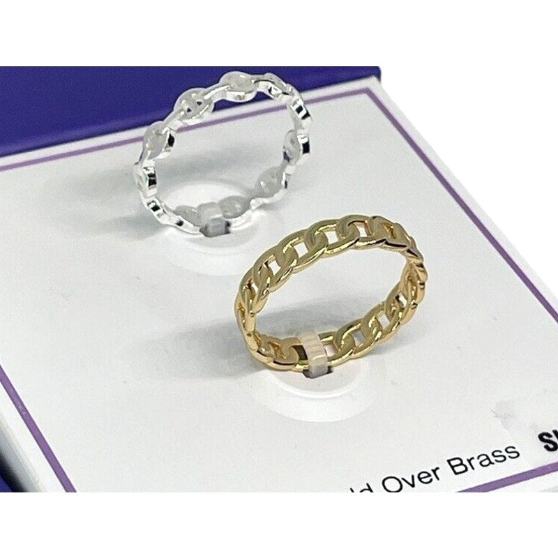 18K Gold Plated Chain Link Band Ring (2pc Set) Sz 8 Chic Trendy Stylish Fashion