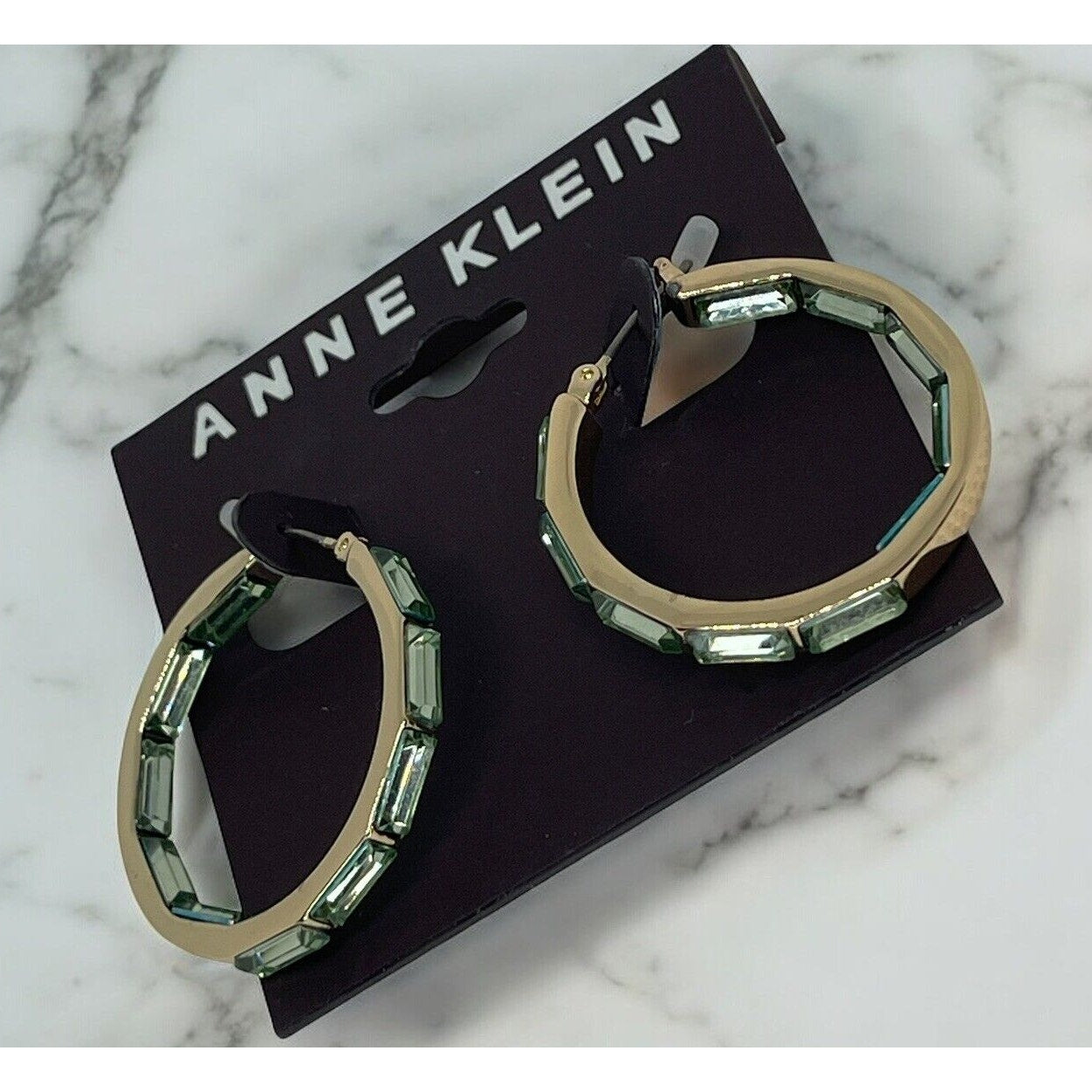 Anne Klein Gold Tone Crystal Hoop Earrings Elegant Fashion Style Chic Stunning