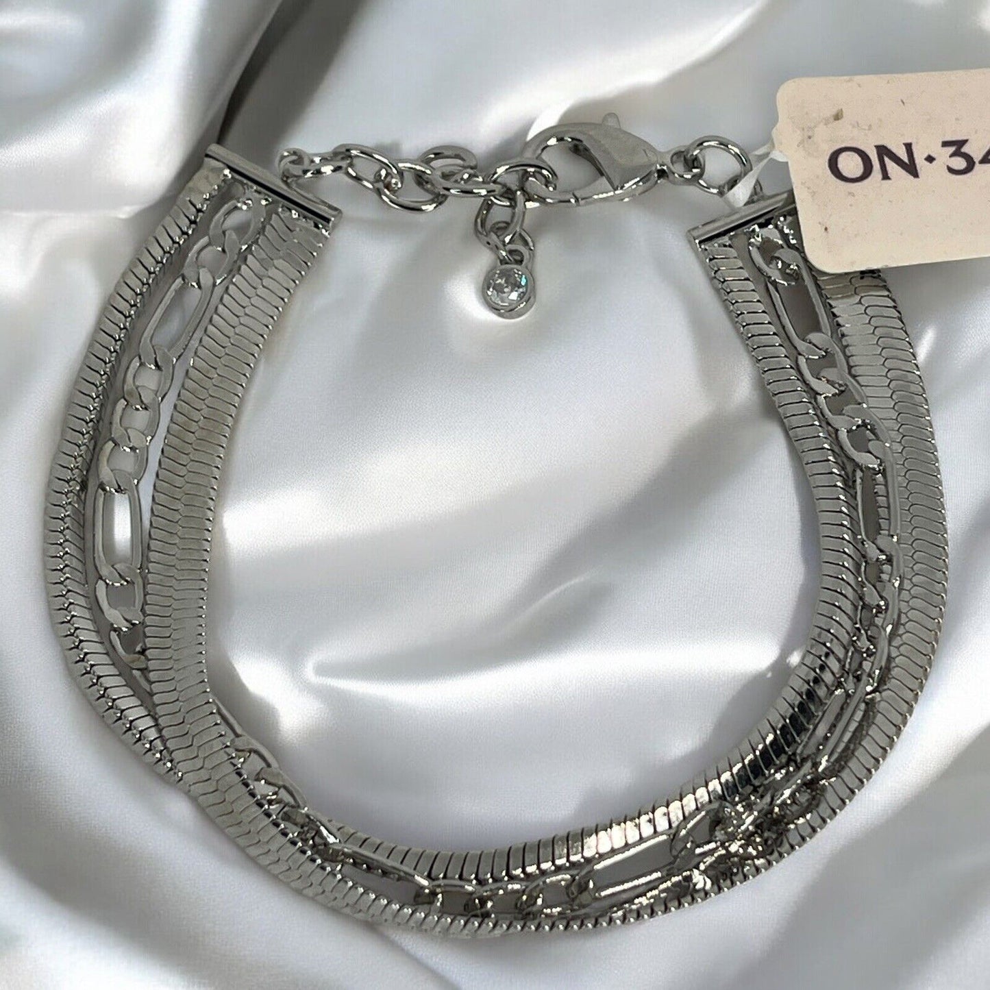 Silver Tone Triple Chain Bracelet Fashion Stylish Trendy Shiny Chic Elegant NWT