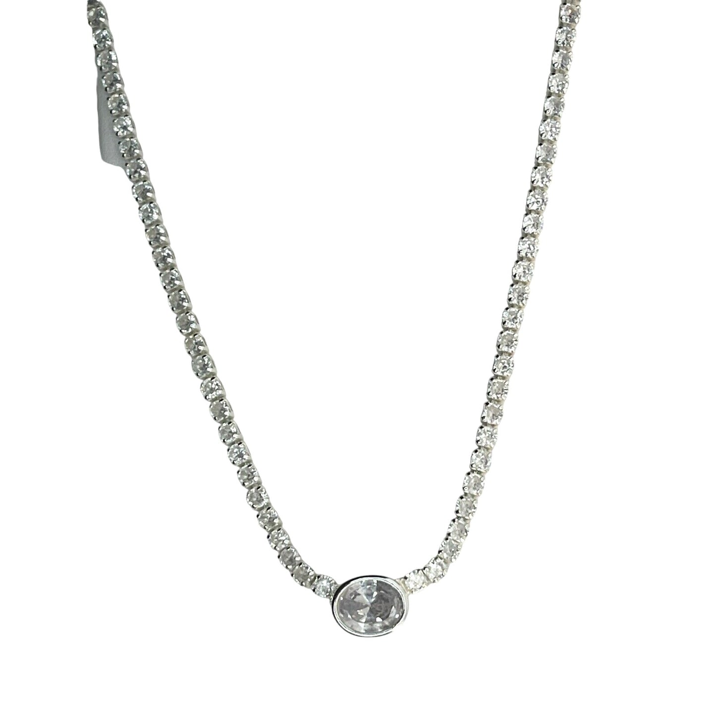 Anne Klein Silver Tone CZ Tennis Necklace Stunning Shiny Glitz Elegant Statement