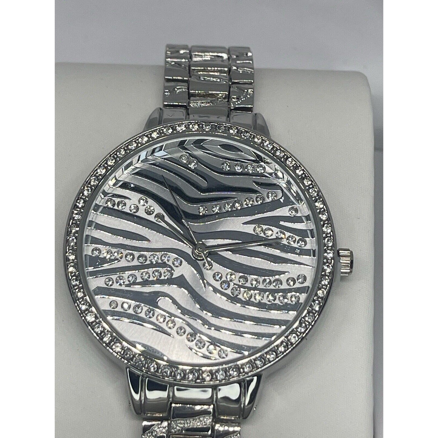 Silver Tone Crystal Bracelet Watch Zebra Print Stunning Chic Trendy Fashion Vday