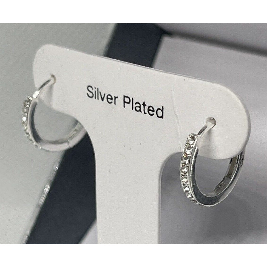 Silver Plated Crystal Hoop Earrings Stunning Shiny Chic Elegant Style Trendy NWT