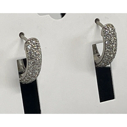 Sterling Silver CZ Huggie Hoop Earrings Stunning Chic Stylish Fashion Shiny NWT